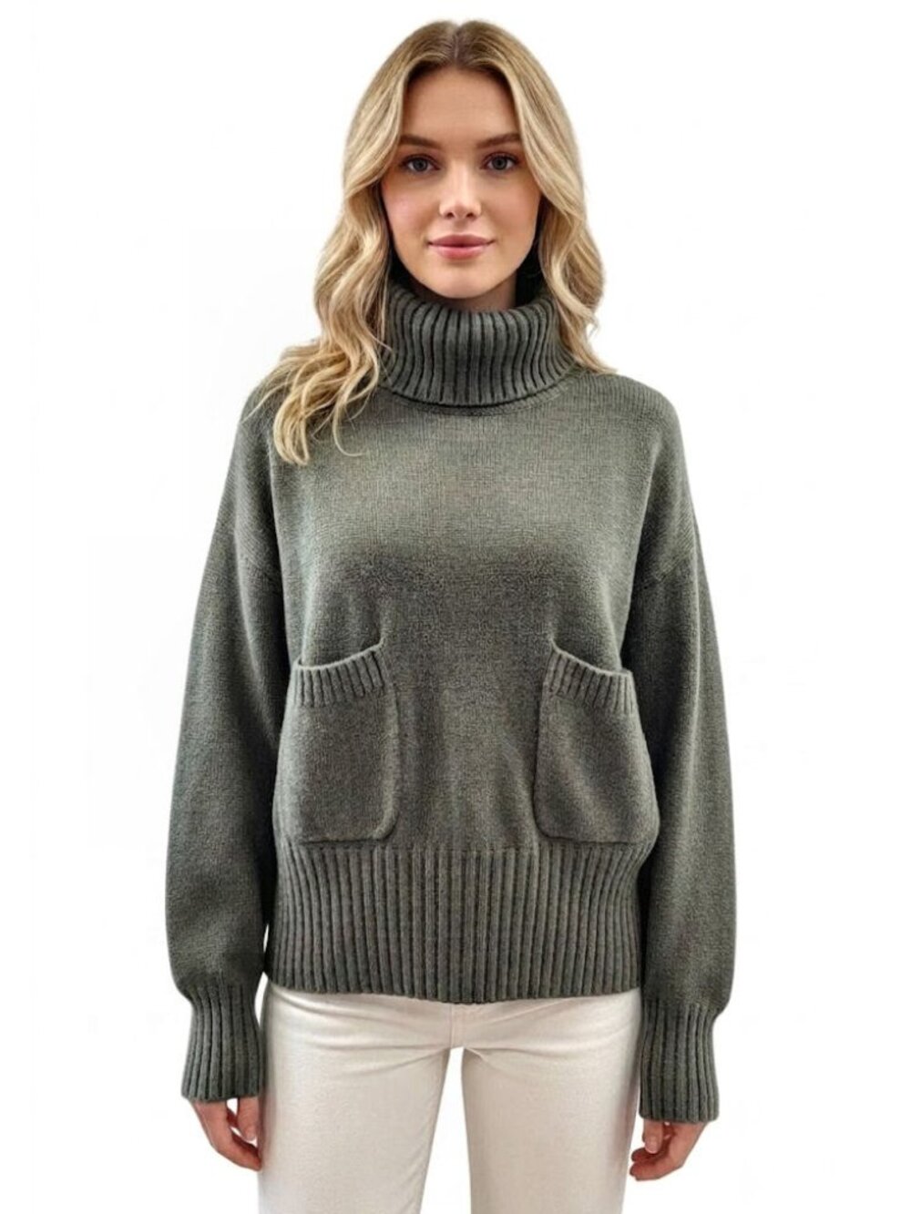 Chloé 100% Cashmere Turtleneck Sweater "Night Forest" Green, Womens Size XS